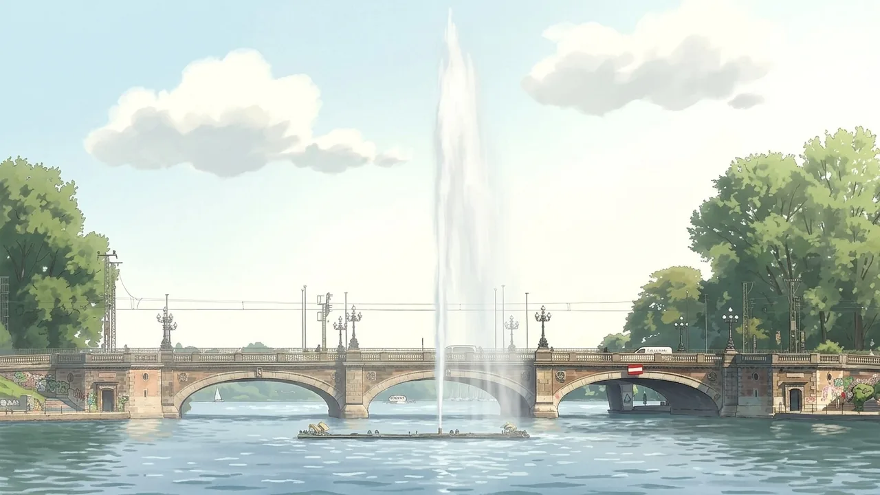 Kartenbild der Alsterfontäne: Wassersäule vor der Lombardsbrücke auf der Binnenalster